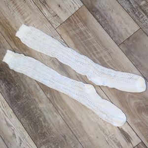 New Without Tags White Open Knit Knee Socks